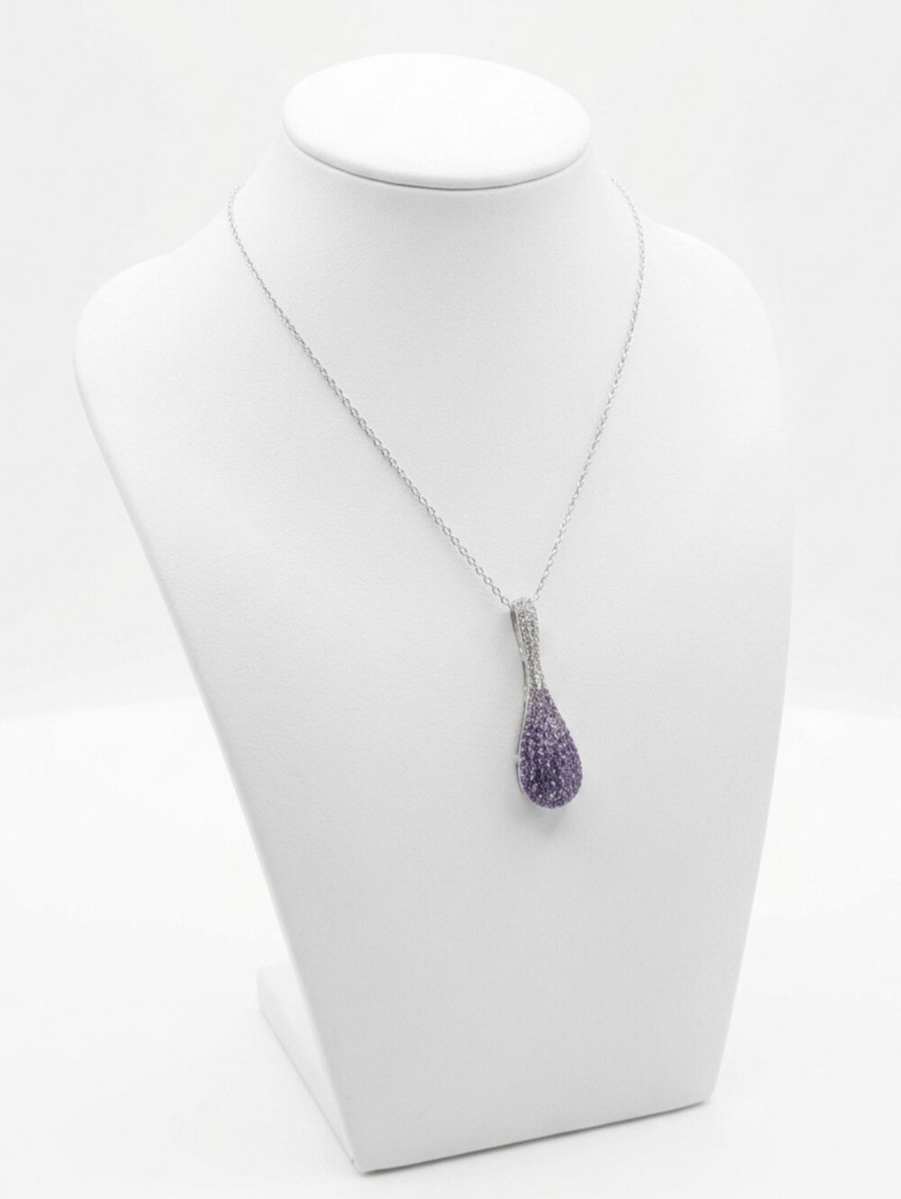 Silver Necklace with Purple Teardrop Pendant [16"-18"]